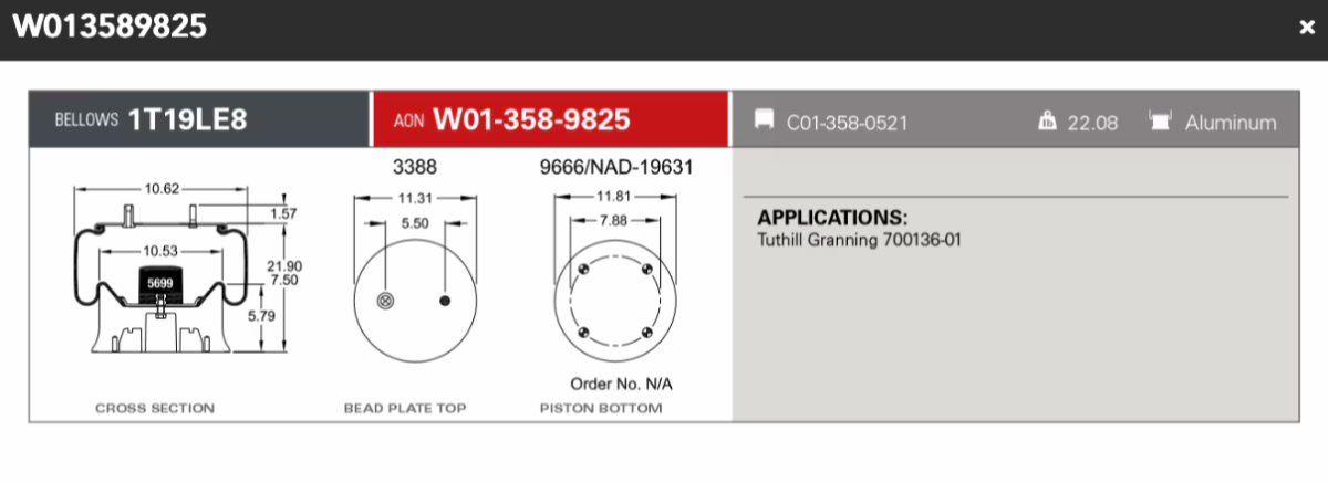 Firestone Airspring 9825 Tuthill Granning 700136-01