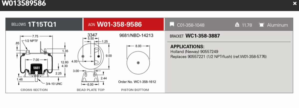 Firestone Airspring 9586 for Holland ( Neway ) 90557249