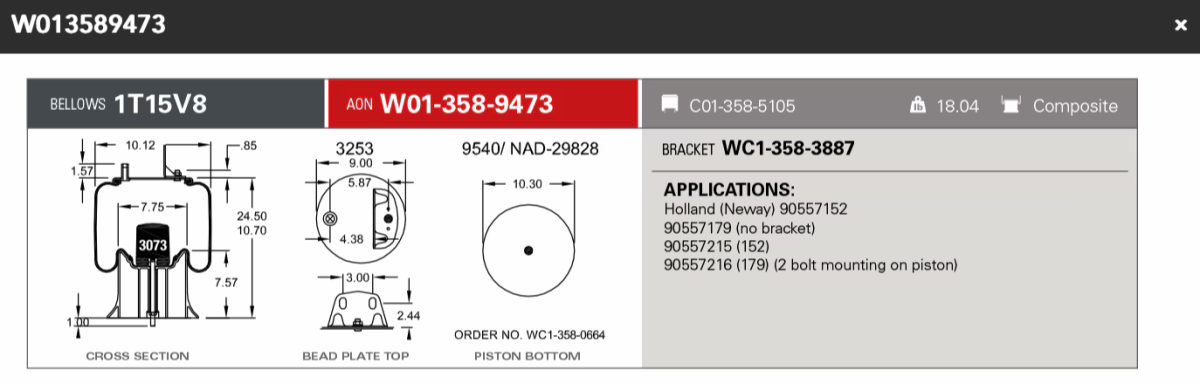 Firestone Airspring 9473 for Holland (Neway) 90557152