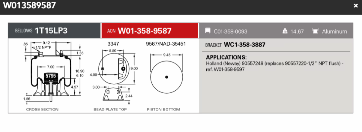 Firestone Airspring 9587 for Holland (neway ) 90557248
