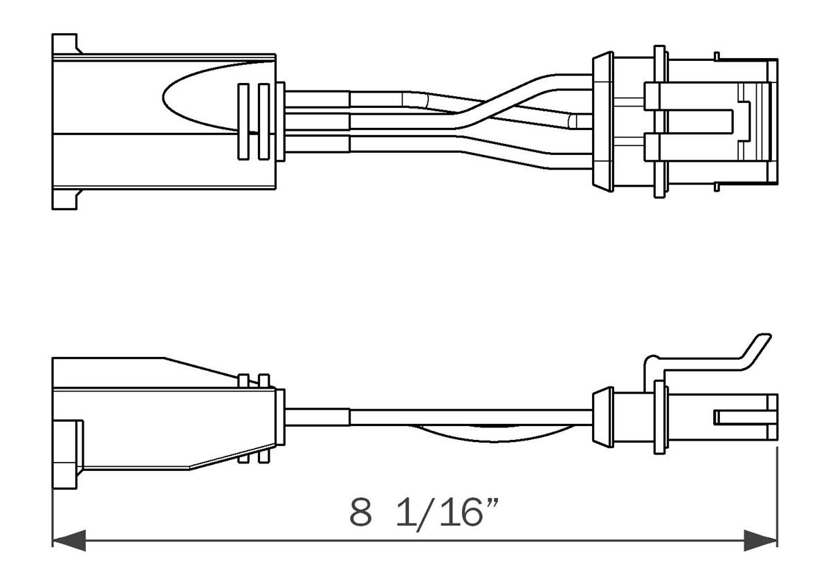 AL45PWTB Adapter: Weathertight plug to female PL-3 plug, 10”