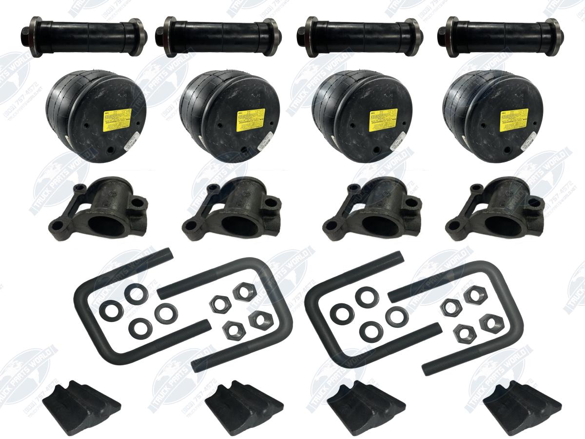 Peterbilt Air Leaf Kit: 4 Castings 03-01654 + 4 Firestone 9069 Air Bags + U-Bolt