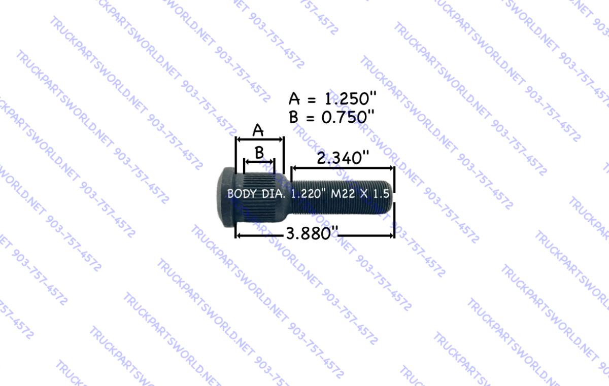 Dayton Parts 13-1720 | Metric Heavy-Duty Wheel Stud (M22-1.5)