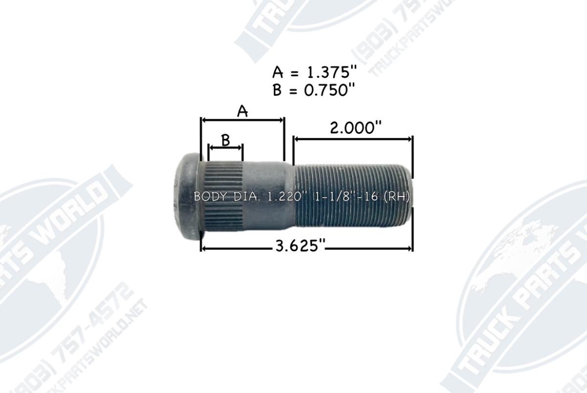Dayton Parts 13-1626R: Heavy-Duty Wheel Lug Stud (Right-Hand Thread)