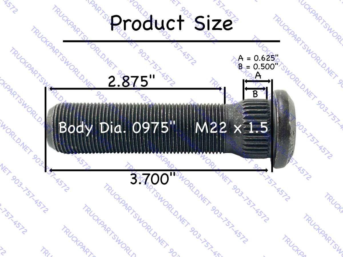 13-1579 Metric Serrated Wheel Stud | M22x1.5 | Replaces Meritor R008988, Euclid E8988