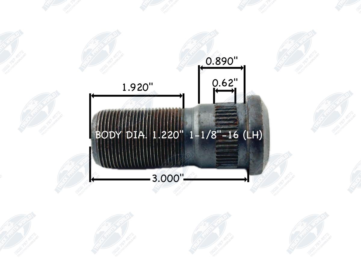 Dayton 13-1604L Wheel Lug Stud - 1 1/8-16 Left Hand Thread - Grade 8