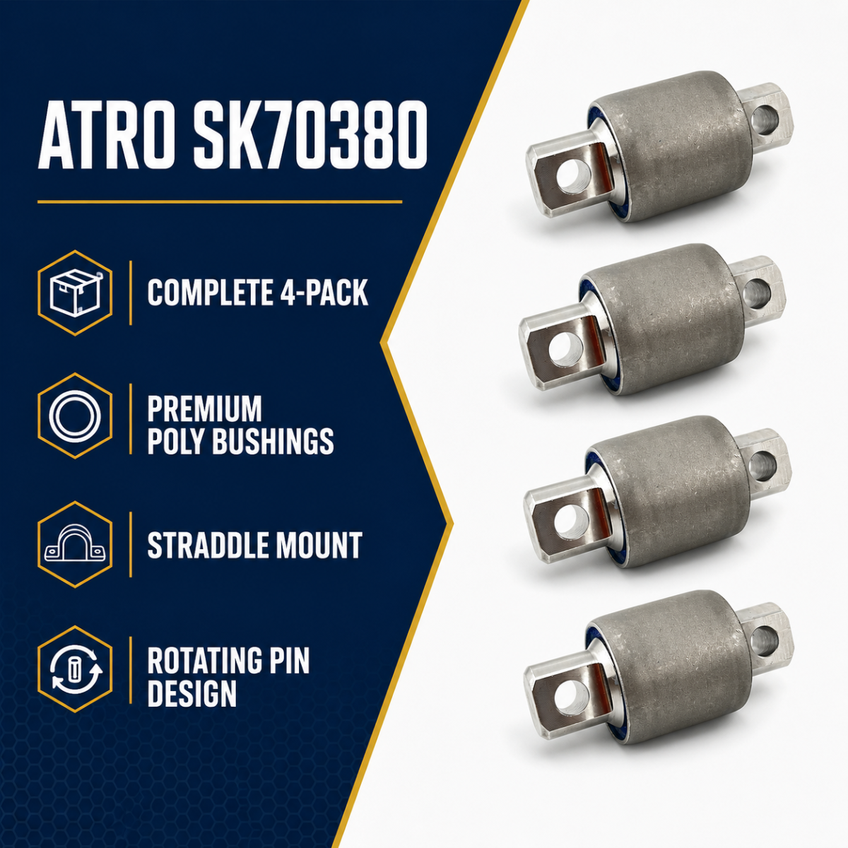 ATRO SK70380 Torque Rod Bushing Kit – 4-Pack, 2-3/4″ OD, 4-3/8″ C-C