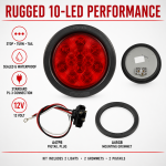 Optronics STL43RB Red 10 LED 4” Round Stop Turn Tail Light Kit – Set of 2