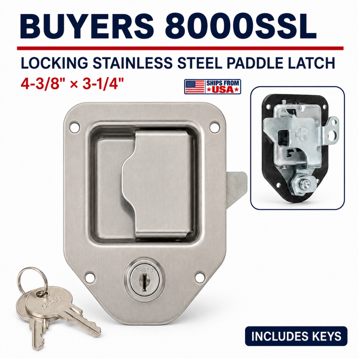Trailer Paddle Door Latch Handle RV Truck Tool Box Lock Steel + Key 4-3/8"3-1/4"