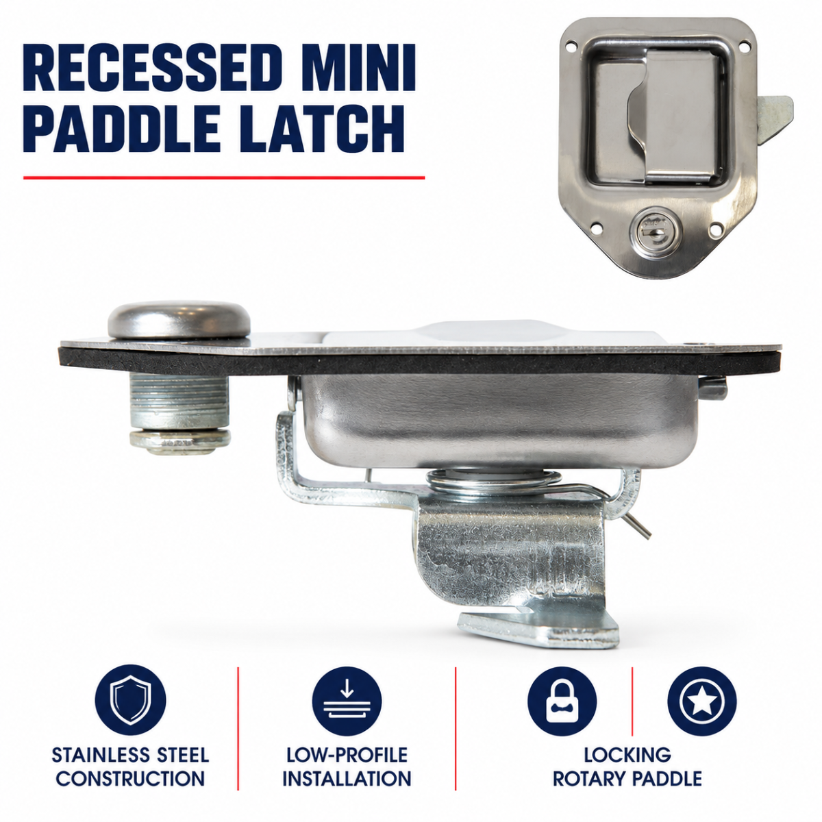 Trailer Paddle Door Latch Handle RV Truck Tool Box Lock Steel + Key 4-3/8"3-1/4"