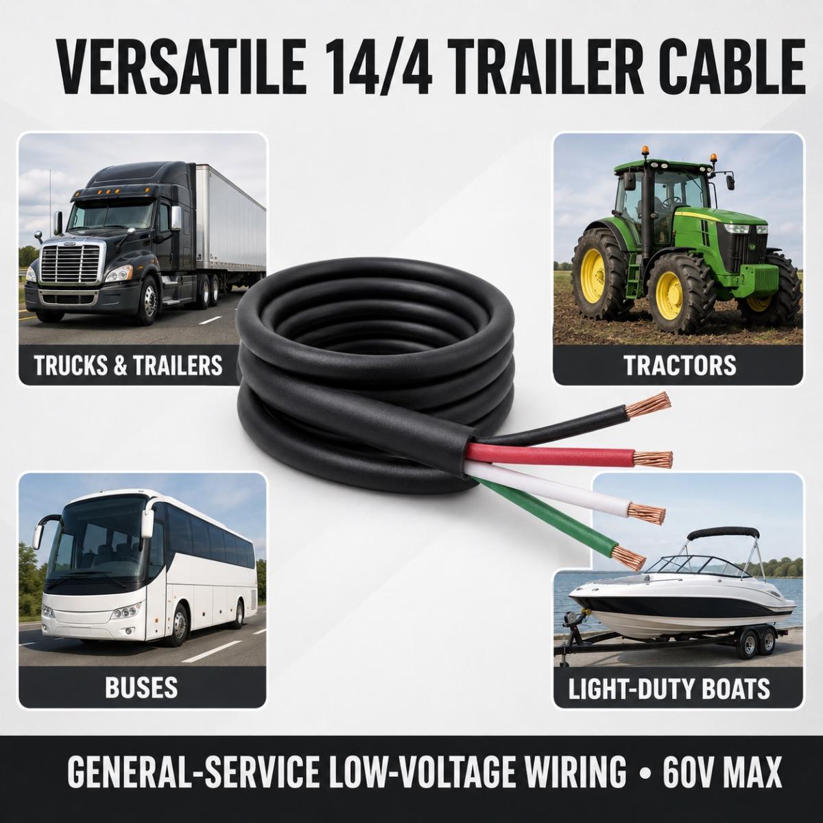 Phillips 3-192 14/4 Trailer Cable – 14 Gauge 4-Conductor Wire Sold by the Foot