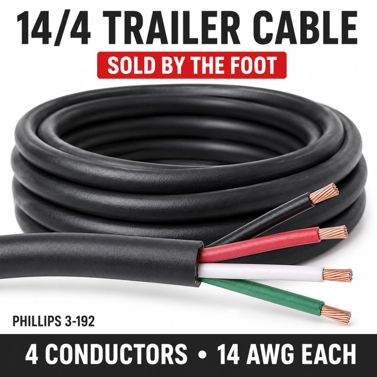 Phillips 3-192 14/4 Trailer Cable – 14 Gauge 4-Conductor Wire Sold by the Foot