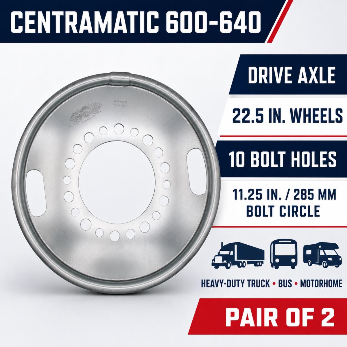 Centramatic 600-640 Drive Axle Wheel Balancers for 22.5” Wheels – Pair of 2