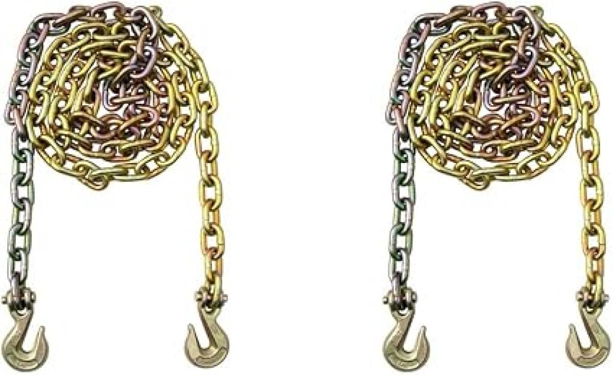 Grade 70 3/8-Inch x 20-Foot Transport Chains with Grab Hooks - Pack of 2