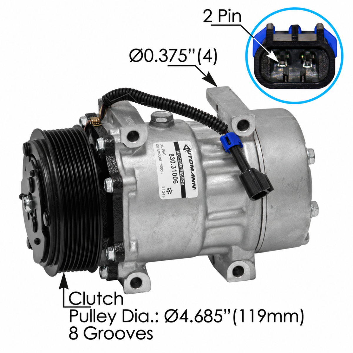 Automann 830.31006 Air Conditioning Compressor - 7H15, 12 Volt