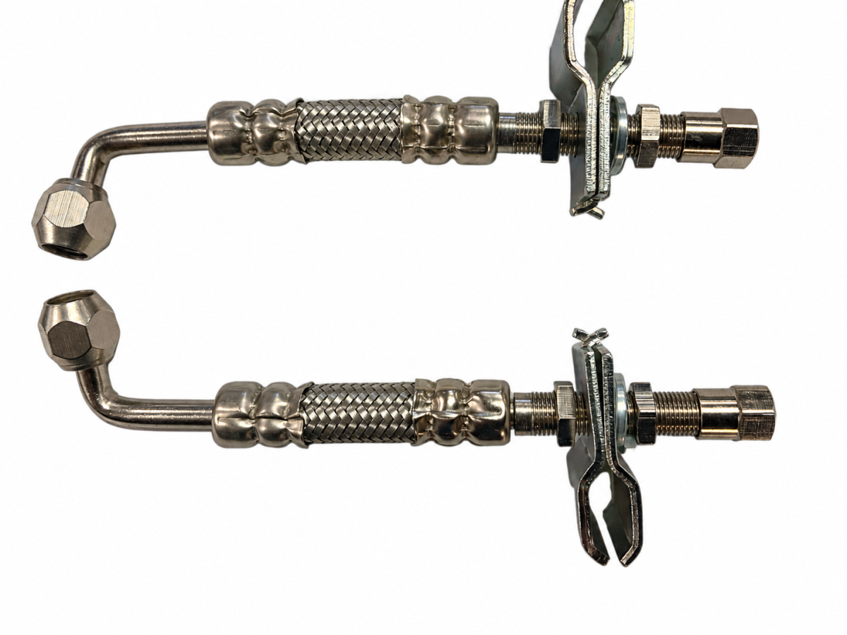 2 STEEL DUAL WHEEL VALVE STEM EXTENDER EXTENSION 5IN 90? STAINLESS STEEL HOSES