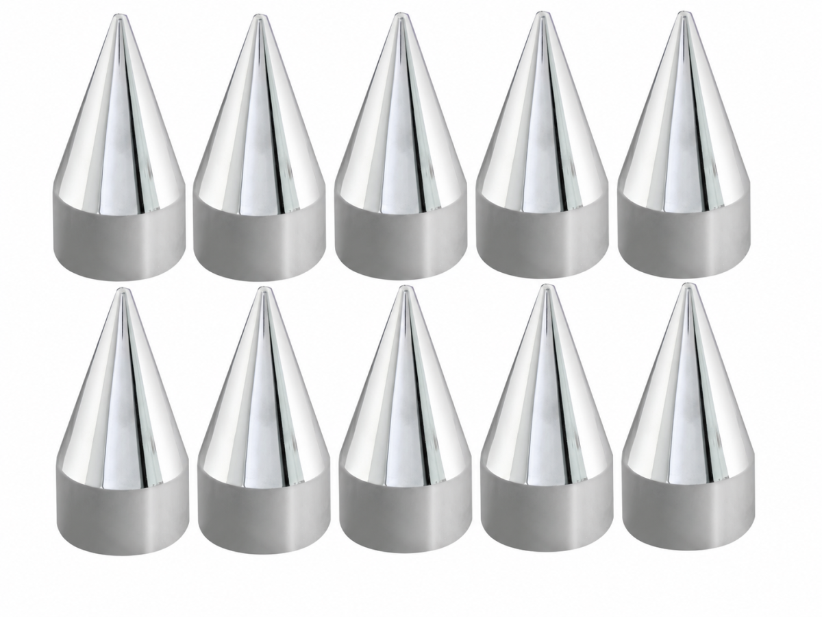 Set of 10 Chrome Lug Nut Cover Spike Style Push On 33mm 4-134" Tall