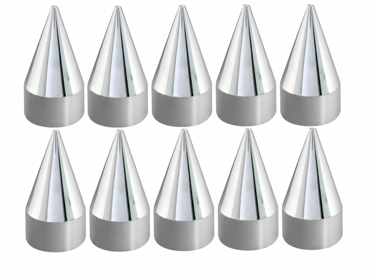 Set of 10 Chrome Lug Nut Cover Spike Style Threaded 33mm 4-3/16 Tall P/N 10264