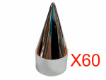 Set of 60 Chrome Lug Nut Cover Spike Style Threaded 33mm 4-3/16 Tall P/N 10264