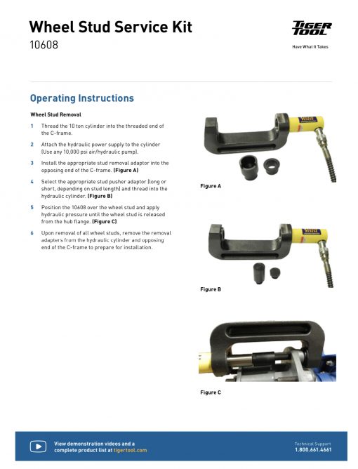 Tiger Tool 10608 Hydraulic Wheel Stud Service Kit Remover & Re-installer - Image 3