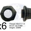 6 Pack 33mm M22-1.5 x 6MM Sleeve Wheel Lug Nut M22-1.5x6mm Thread Skirt Flange