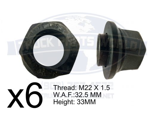 6 Pack 33mm M22-1.5 x 6MM Sleeve Wheel Lug Nut M22-1.5x6mm Thread Skirt Flange