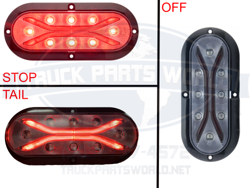 LED S/T/T 6"OVAL LIGHTGUID RED/CLEAR W/FLANGE PL3