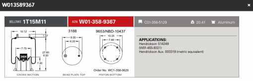 Firestone Airsping 9367 Hendrickson Lift Axle S14249