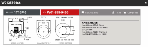 Firestone Airspring 9466 for Halland Rear HA, HAS Series