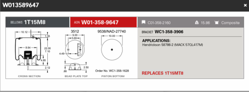 Firestone Airspring 9647 (Mack # 57QL417M ) ( Hendrickson 58786-2)